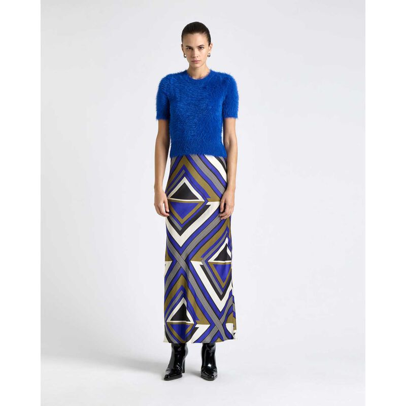Cue Cobalt Tile Bias Midi Skirt image number 2